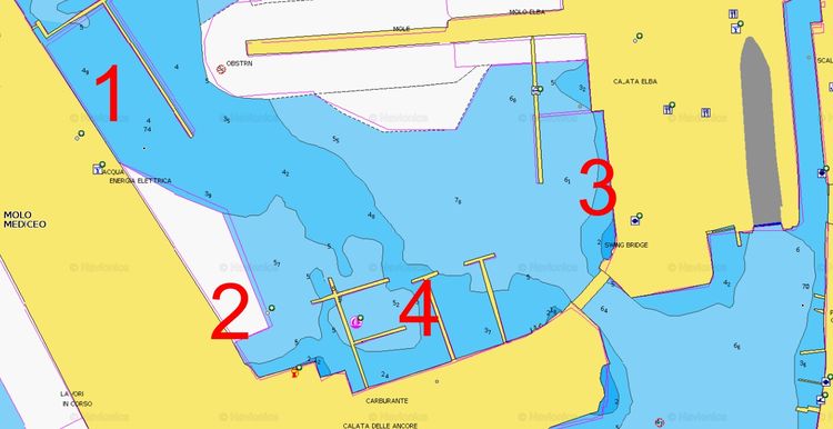 Открыть карту Navionics стоянок яхт в  маринеу Ливорно