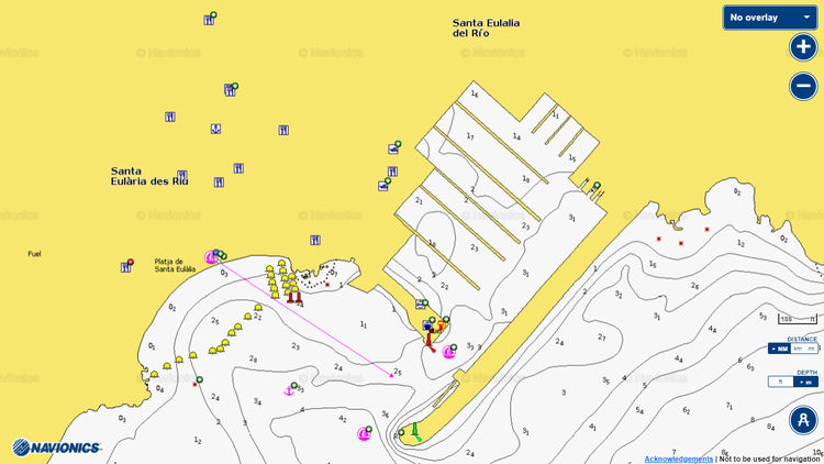 Открыть карту Navionics стоянки яхт в марине Санта Эулалия. Остров Ибица. Балеары. Испания