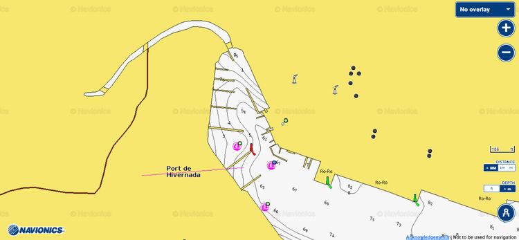 Открыть карту Navionics стоянки яхт в марине Менорка. Остров Менорка. Балеары. Испания
