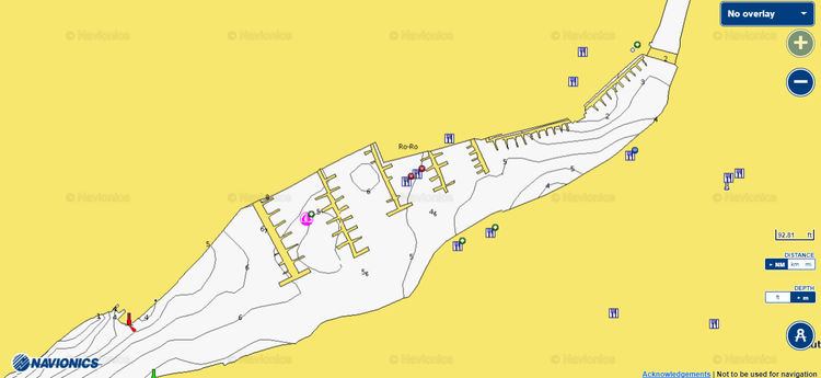 Открыть карту Navionics стоянки яхт в в Античном порту Цитадель. Остров Менорка. Балеары. Испания