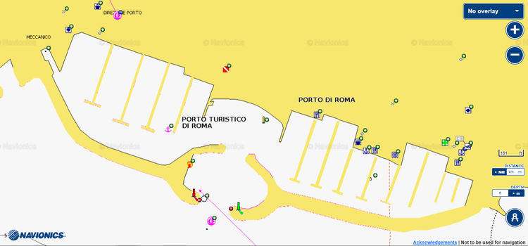 Открыть карту Navionics стоянок яхт в марине Туристический Порт Рима