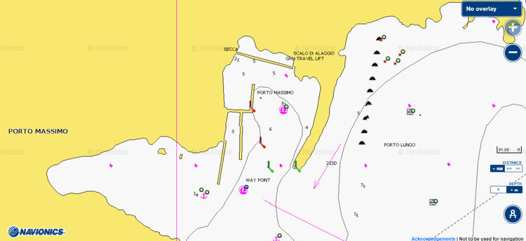 Открыть карту Navionics яхтенных стоянок в марине Порто Массимо острова Маддалена. Сардиния. Италия