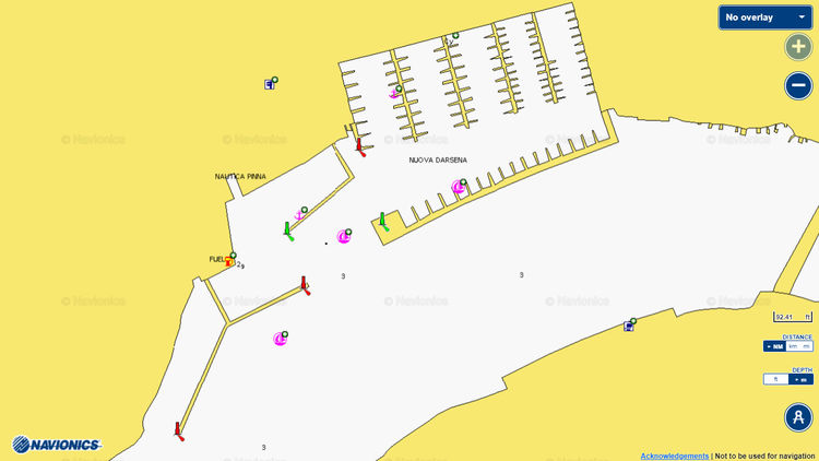 Открыть карту Navionics яхтенных стоянок в марине Наутико Пина. Сардиния. Италия