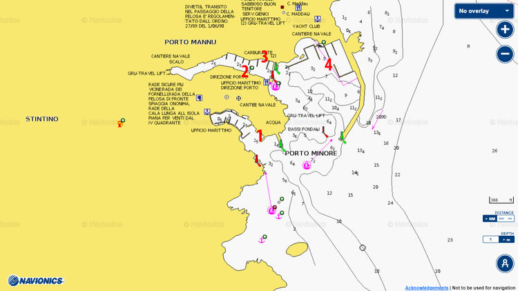 Открыть карту Navionics яхтенных стоянок  в порту Стинтино. Сардиния. Италия