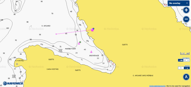 Открыть карту Navionics стоянок яхт в бухте Арджано. Остров Калимнос. Додеканес. Греция
