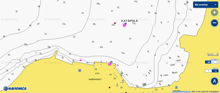 Открыть карту Navionics стоянок яхт в порту Катапола на острове Аморгос. Киклады. Греция