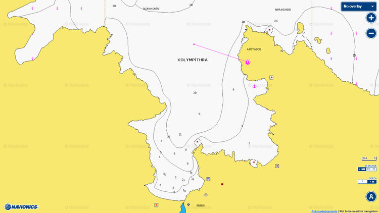 Открыть карту Navionics стоянок яхт в бухте Колимбитра на острове Тинос. Киклады. Греция