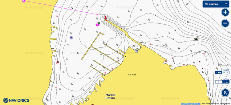 Открыть карту Navionics стоянок яхт в Марине Бетина
