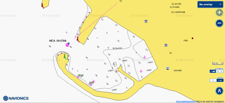 Открыть карту Navionic яхтенных стоянок в рыбном порту Неа Скиони