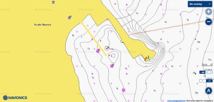 Открыть карту Navionics стоянок яхт в порту Скала Нова на острове Мареттимо