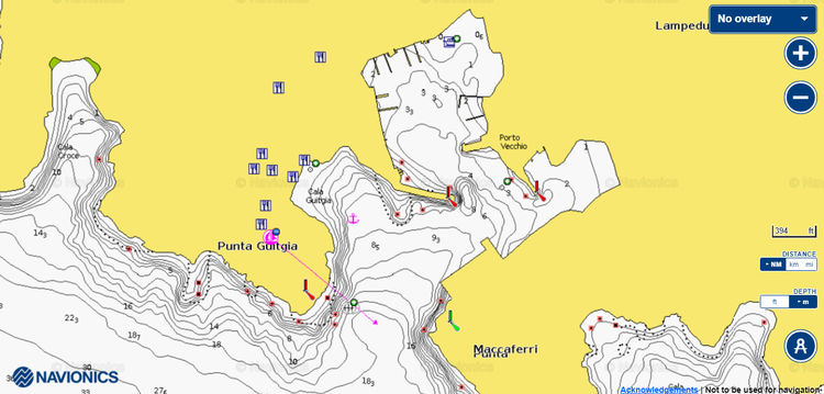 Открыть карту Navionics стоянок яхт в порту Лампедуза