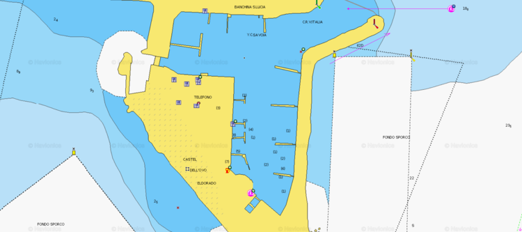 Открыть карту Navionics стоянок яхт в марине Ормеджио Санта Лючия