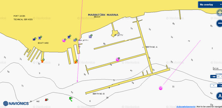 Открыть карту Navionics стоянок яхт в Маринатюрк Гечек