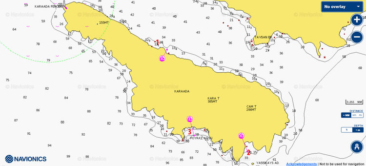 Открыть карту Navionics стоянок яхт у Черного Острова