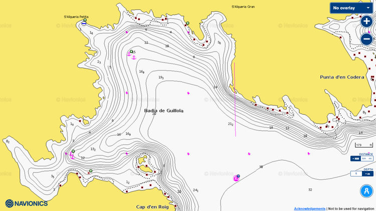 Открыть карту Navionics якорной стоянки яхт в бухте Гильола