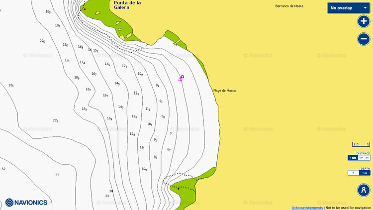 Открыть карту Navionics якорной стоянки яхт у пляжа Маска