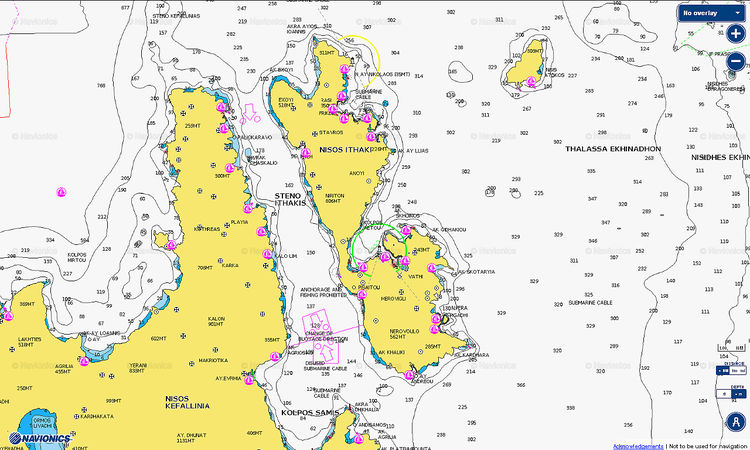 Открыть карту Navionics яхтенных стоянок острова Итака. Ионическое море. Греция