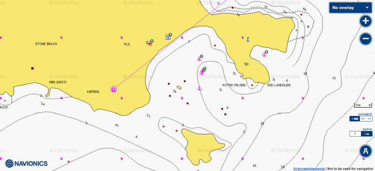 Открыть карту Navionic якорной стоянки яхт в бухте Коккинокастро
