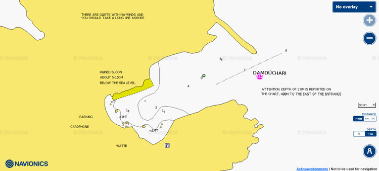 Открыть карту Navionic якорной стоянки яхт в гавани Дамучари