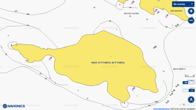 Открыть карту Navionics якорных стоянок яхт у острова Китрос