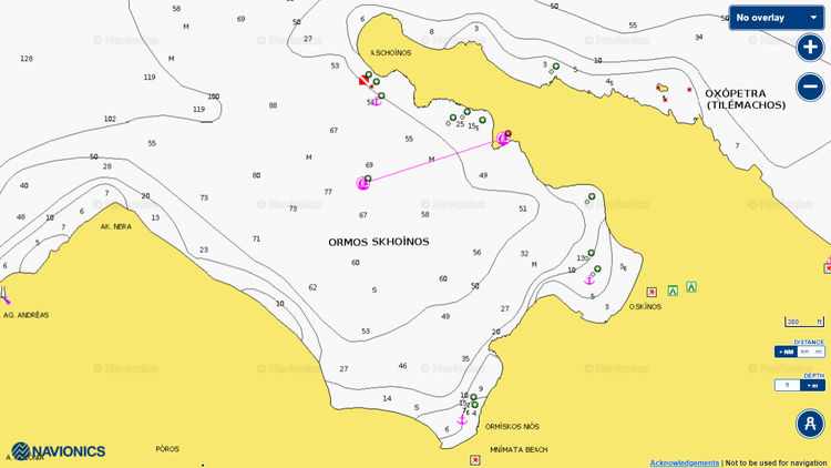 Открыть карту Navionics якорных стоянок яхт в бухте Скинос