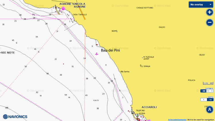 Открыть карту Navionics якорной стоянки яхт в Сосновой бухте