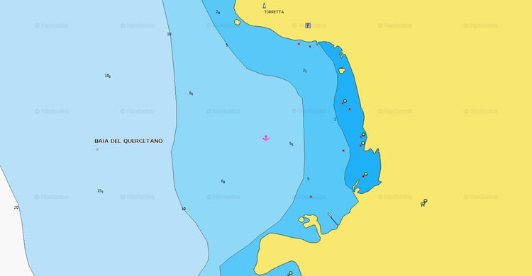 Открыть карту Navionics якорной стоянки яхт в бухте Кверчетано