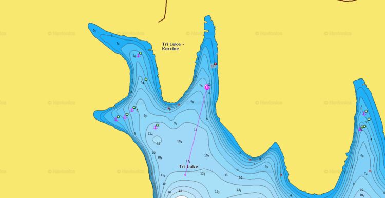 Открыть карту Navionics якорной стоянки яхт в бухте Три Лука