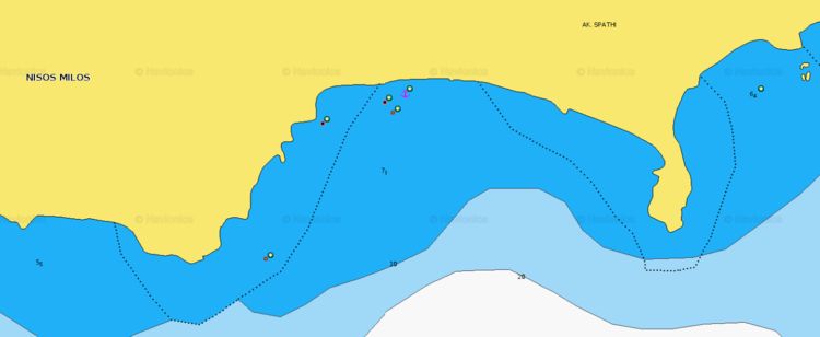 Открыть карту Navionics якорных стоянок яхт в Палеохори