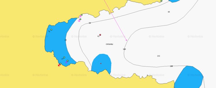 Открыть карту Navionics якорной стоянки яхт в бухте Нану. Остров Сими. Додеканес. Греция