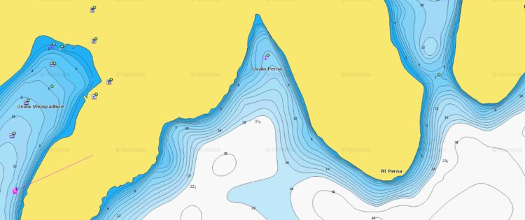 Открыть карту Navionics якорной стоянки яхт в бухте Перна у острова Св. Клемента