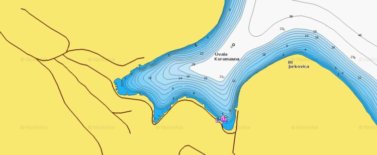 Открыть карту Navionics стоянок яхт в бухте Коромашна на острове Жирье