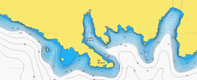Открыть карту Navionics якорной стоянки яхт в бухте Брацол